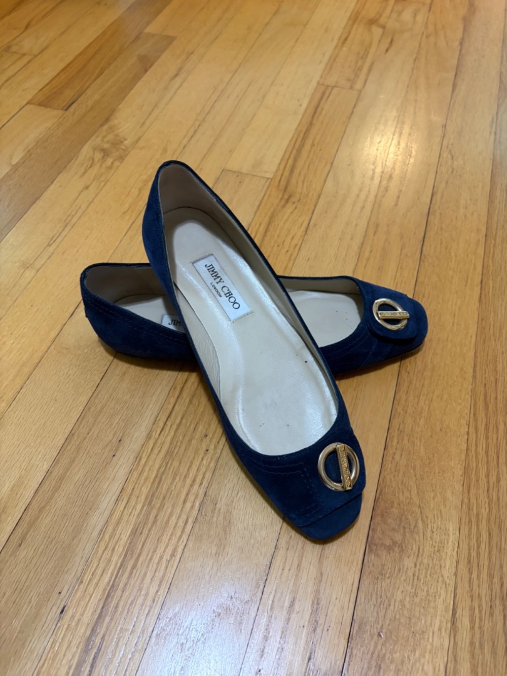 Jimmy Choo Navy Suede Buckle Ballet Flats - Size IT 40/US 9